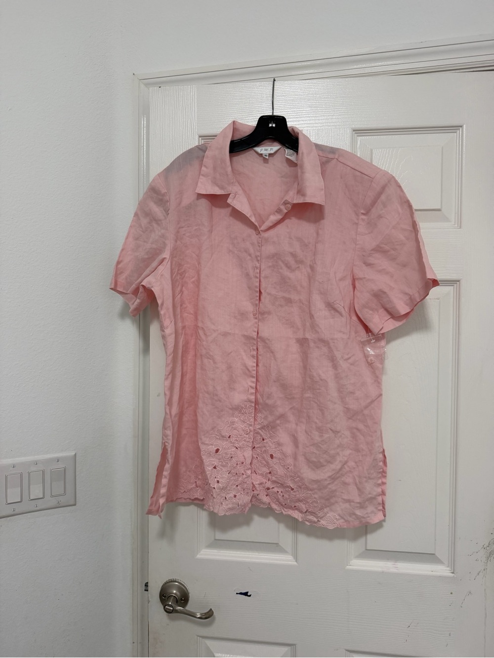 Vintage Pink Linen Eyelet Button Up Shirt Size 18